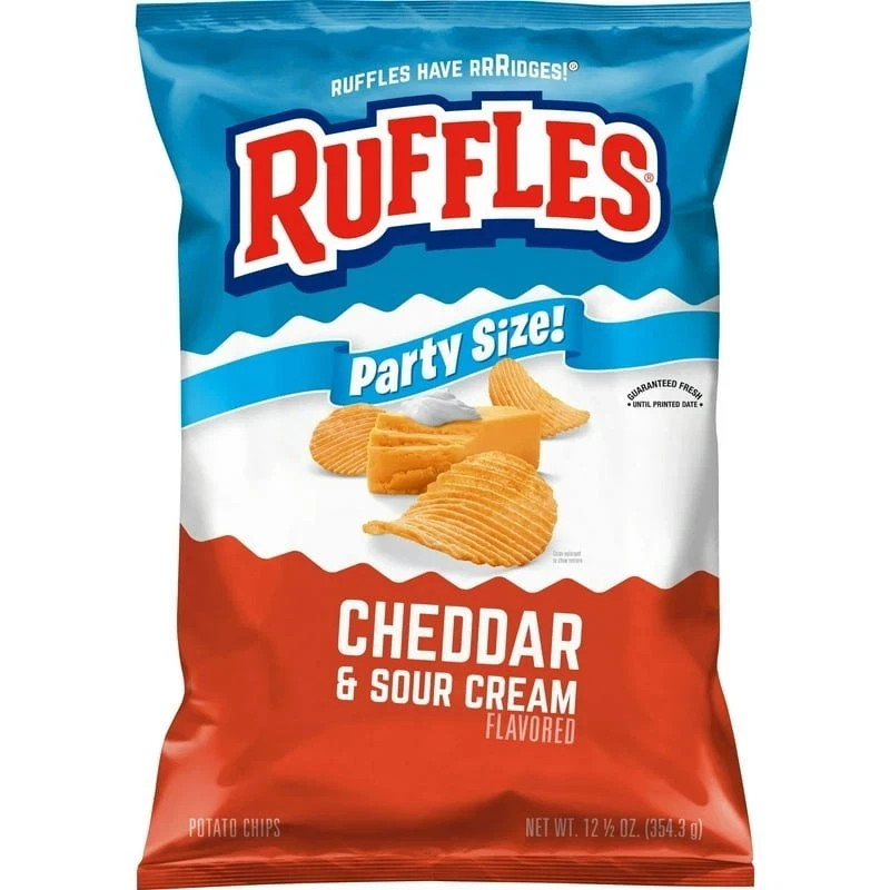 Ruffles Cheddar & Sour Cream Potato Snack Chips,Party Size, 12.5 oz Bag,,,
