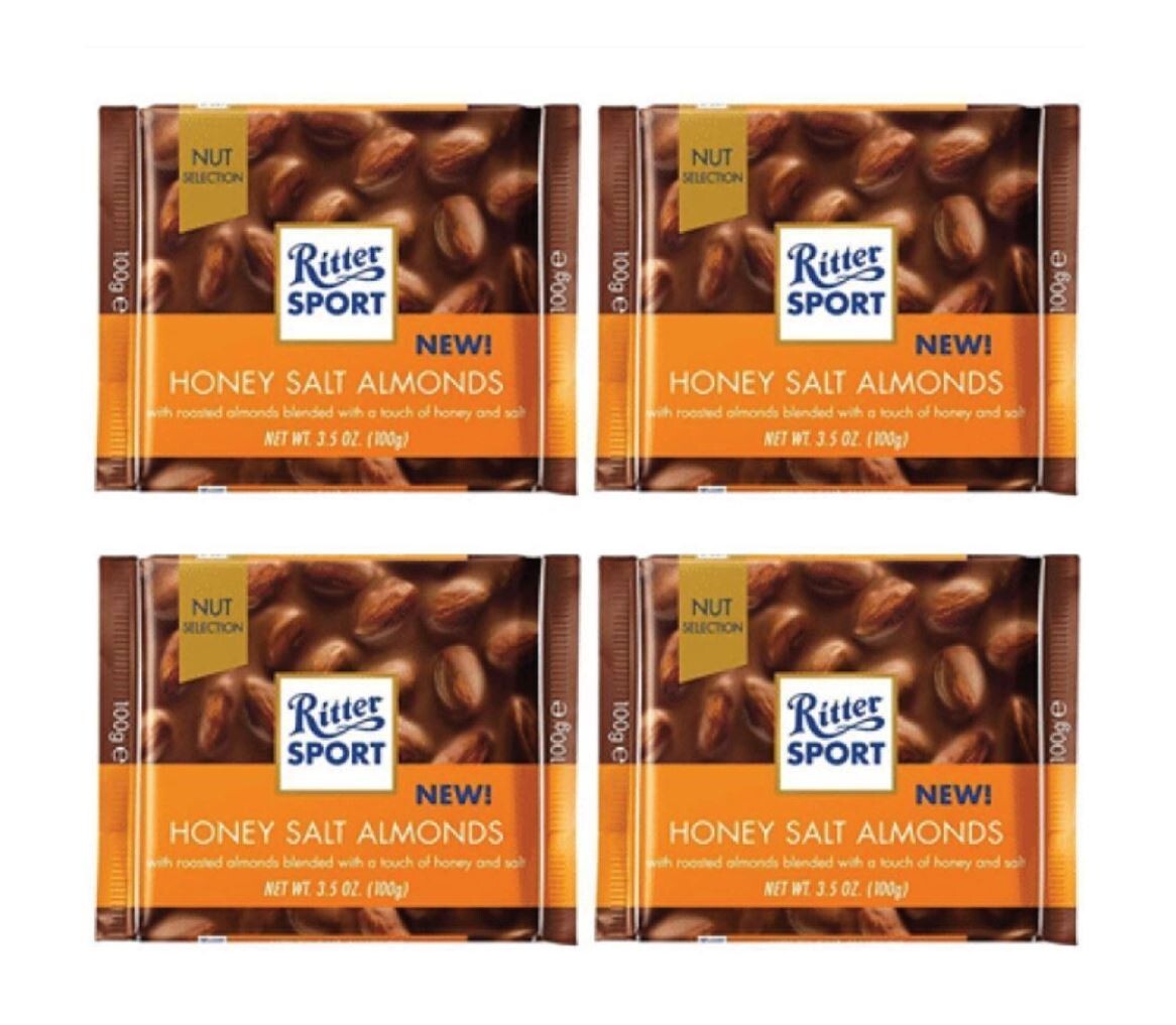 4Pcs RITTER SPORT Honey Salt Almonds German Chocolate Bars Sweets 4x100g