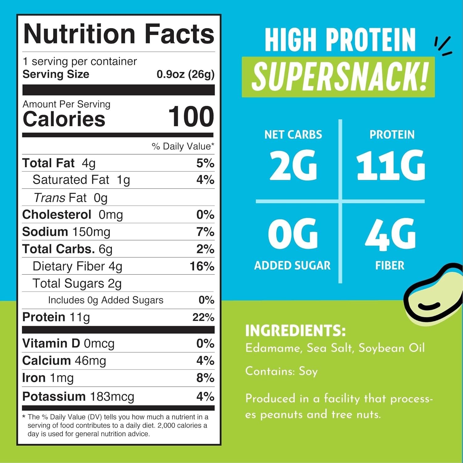 The Only Bean Crunchy Dry Roasted Edamame Snacks (Sea Salt), Healthy High Protei
