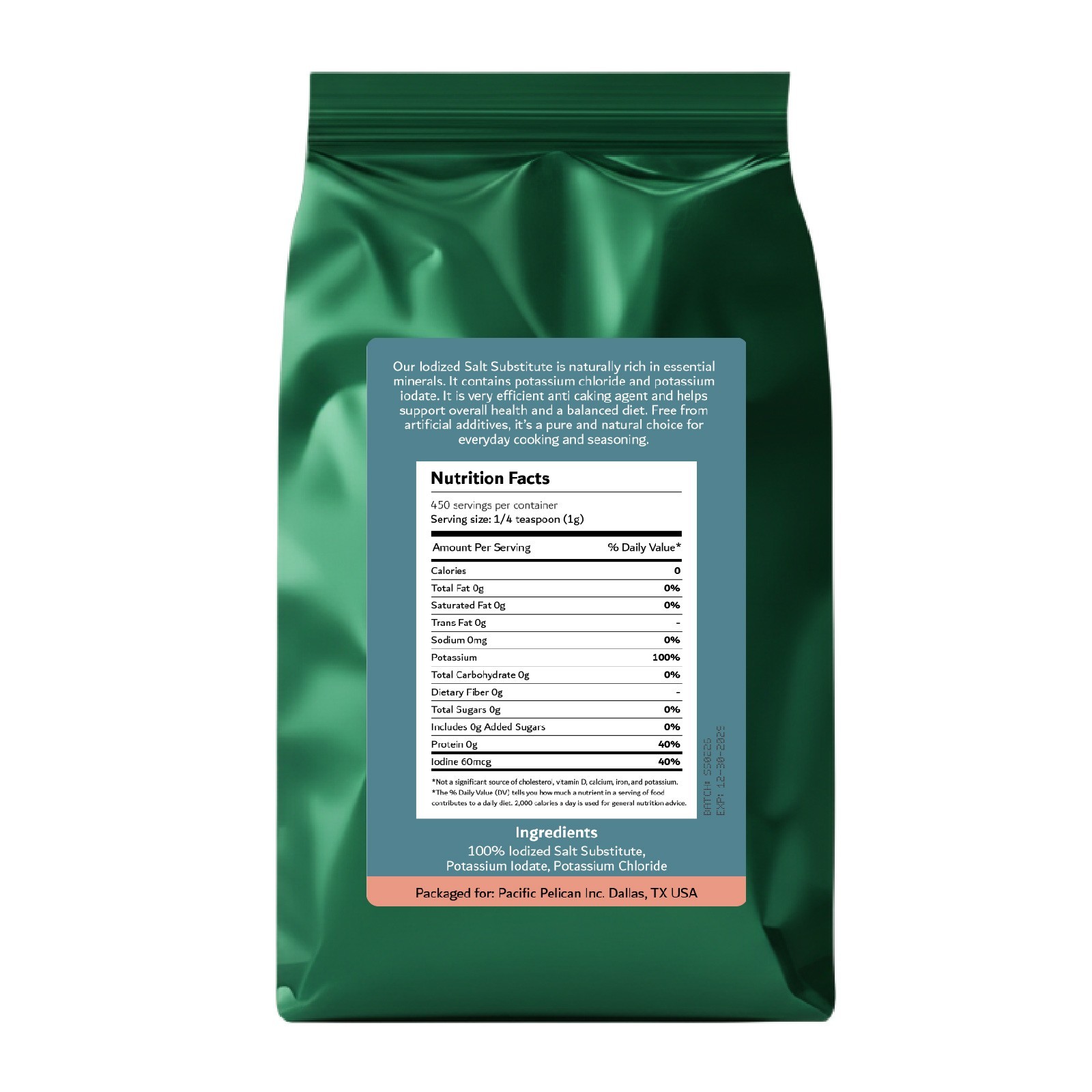 Iodized Salt Substitute, Sodium Free Salt, Coarse Grain, 1 Pound, Pack of 2