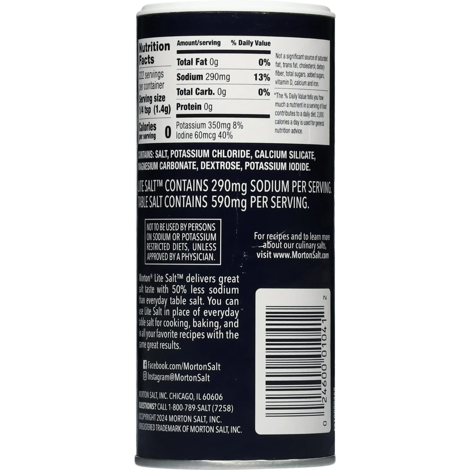 (3 pack) Morton® Lite Salt, Low Sodium Salt Alternative, 11 oz Canister