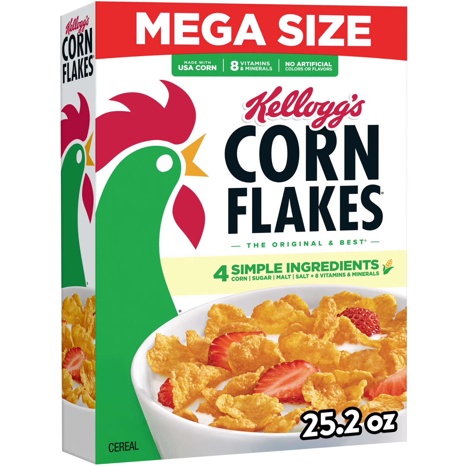 Kellogg’s Corn Flakes Breakfast Cereal, 8 Vitamins and Minerals, Mega Size, 25.2