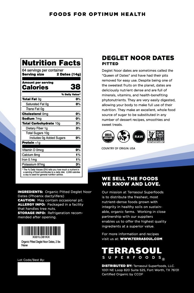 Terrasoul Superfoods Organic Deglet Dates 4 Lbs 2 Pack – Pitted | Fresh | Nat…