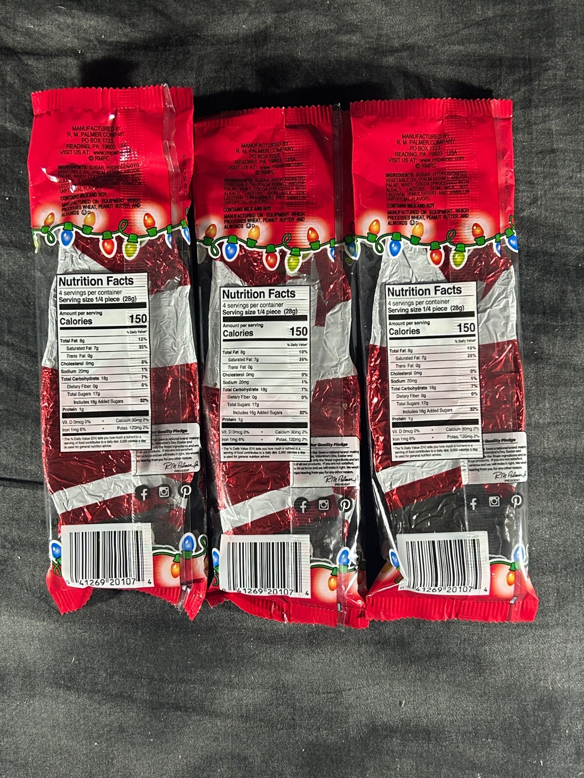 3 Pack of Palmer’s Solid Milk Chocolate Christmas Bar 4oz Candy Santa Claus Kids