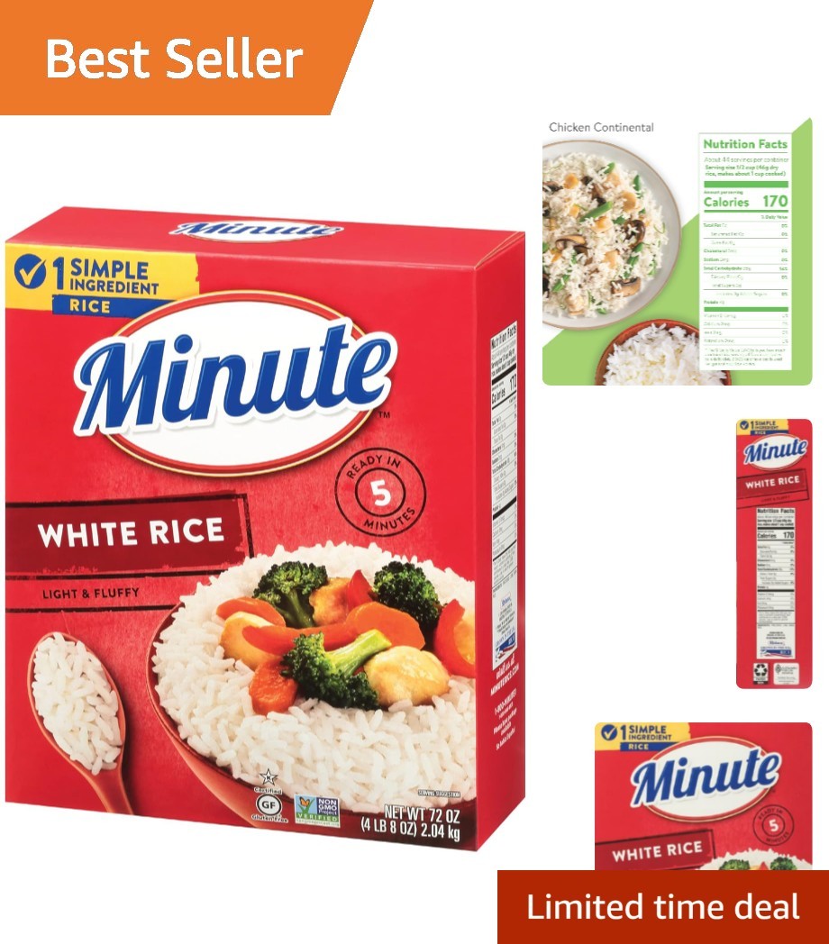 Instant White Rice, 72-Ounce Box, Light and Fluffy, for Quick Dinner Meals