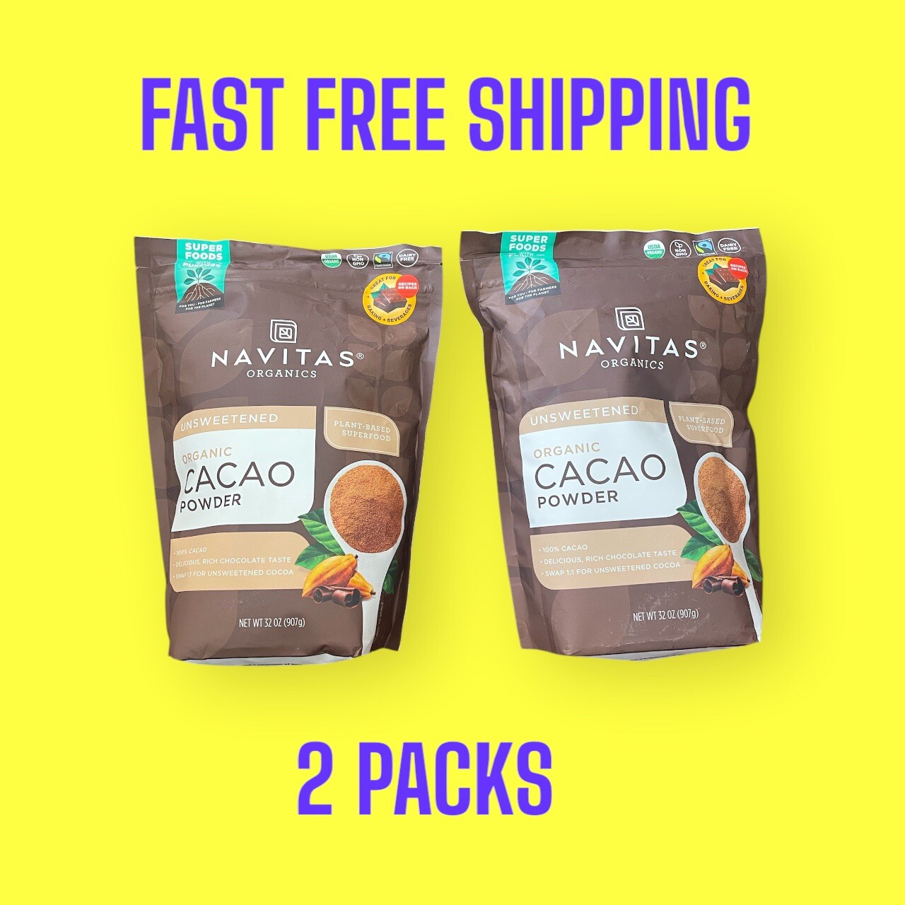 Organic Cacao Powder Regenerative Certified Non-GMO 2 X 32 OZ PACKS EXP 10/2027