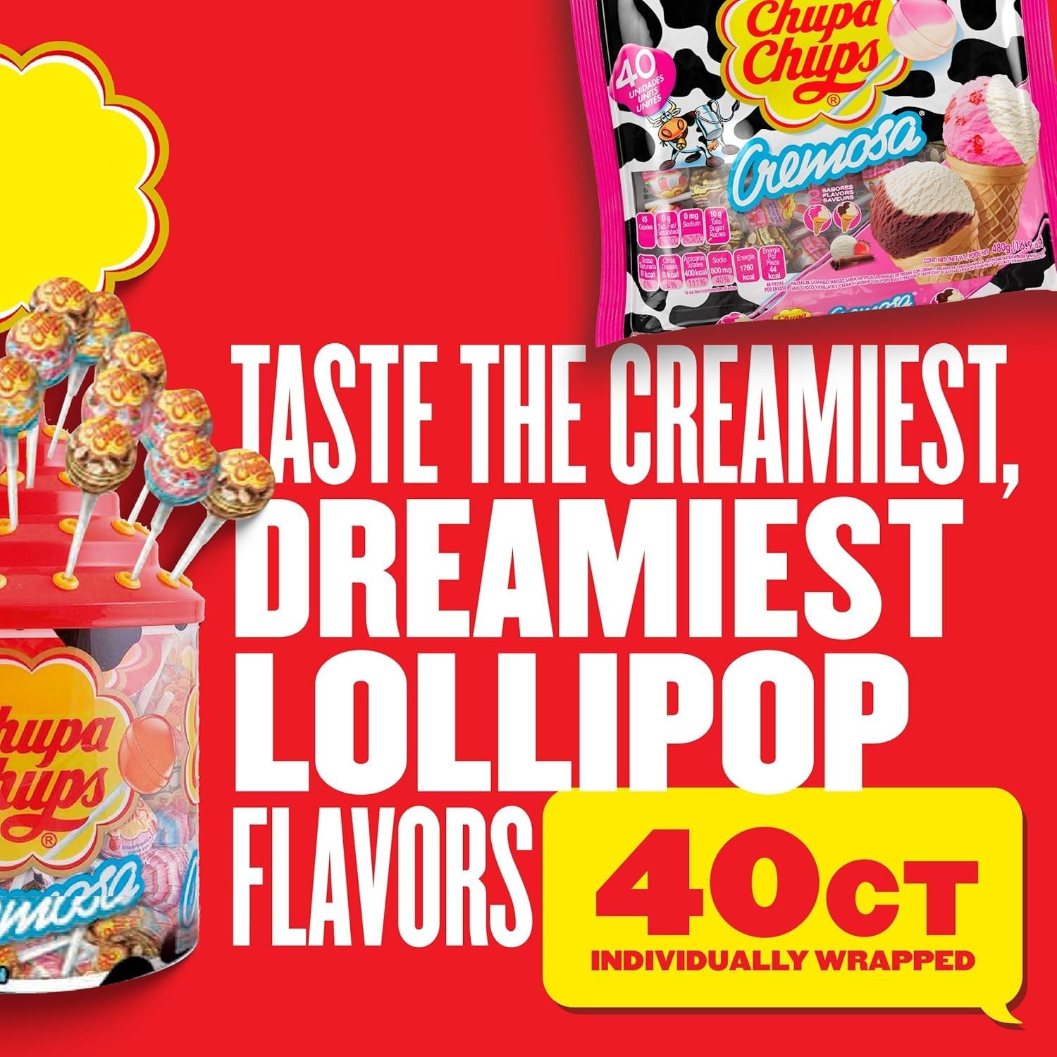 Chupa Chups Cremosa Holiday Candy Lollipop Variety 40 Count (Pack of 1)