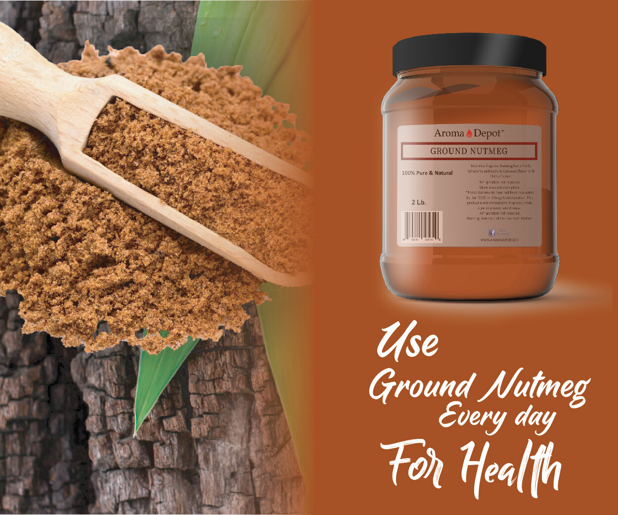 2lb Ground Nutmeg 100% Pure Natural Myristicaceae Nuez Moscada Powder JAR
