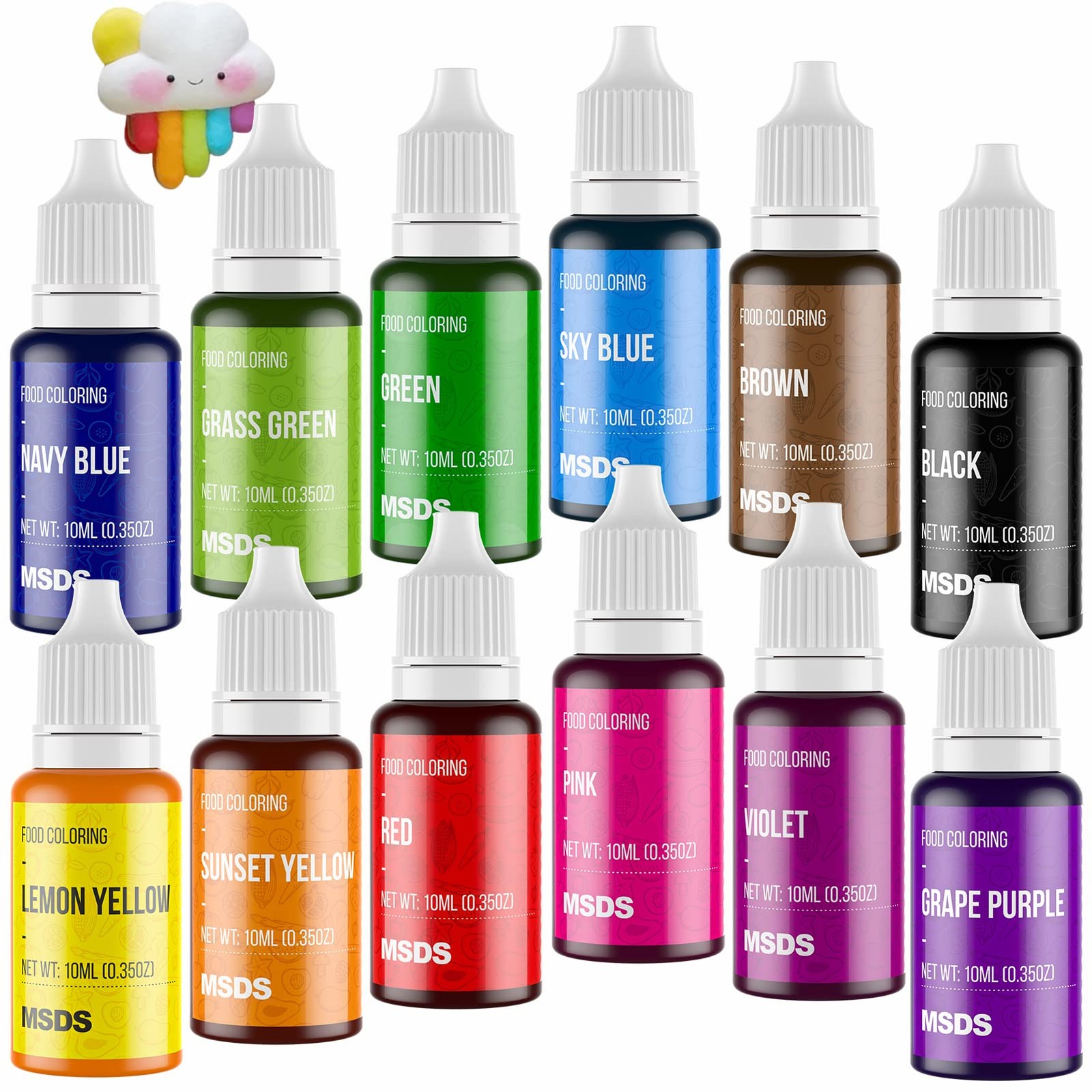 12 Color Cake Food Coloring 0.35 Fl Oz (Pack of 12), 1-10ml 12 Set