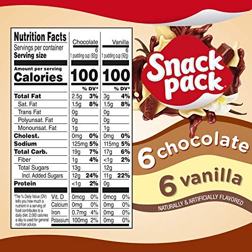 Snack Pack Chocolate and Vanilla Pudding Cups 3.25 Ounce (Pack of 12), Yellow