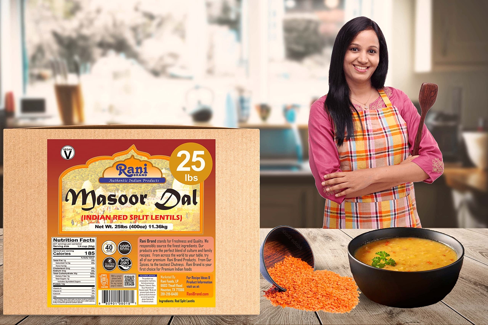 Rani Masoor Dal (Indian Red Lentils) Split Gram 400oz (25lbs) 11.36kg Bulk Box