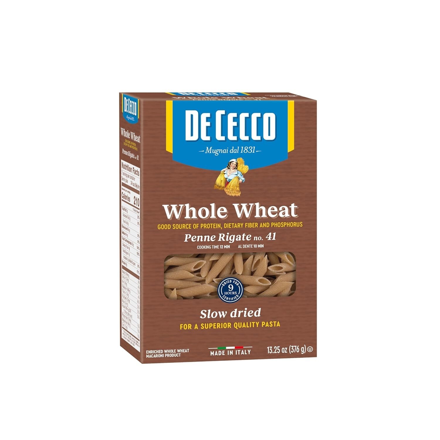 De Cecco Penne Rigate Whole Wheat Pasta, Case of Twelve 13.25 Oz Boxes