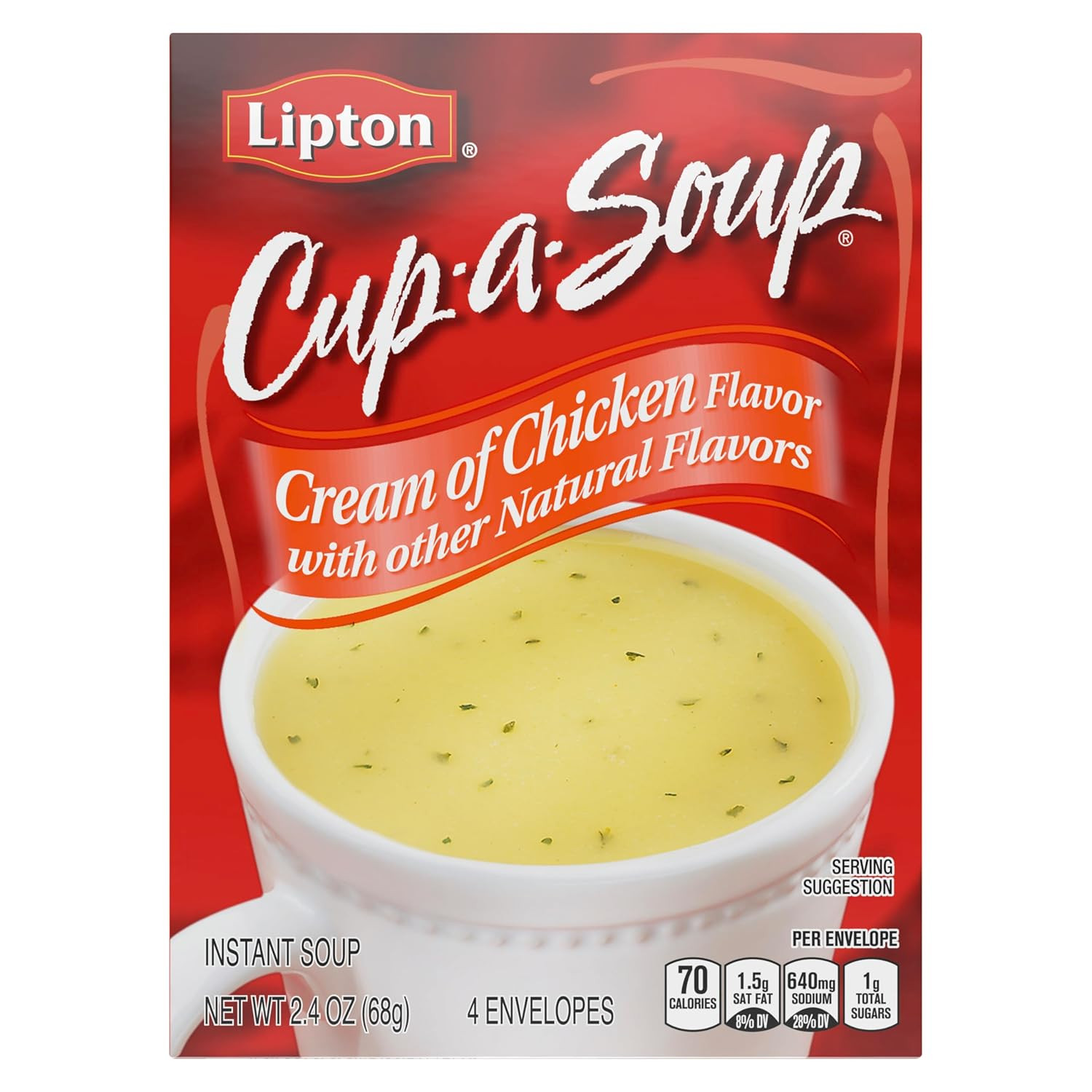 Lipton Instant Soup Cream of Chicken 4 Count for a Warm Cup of Soup Only 60 Calo