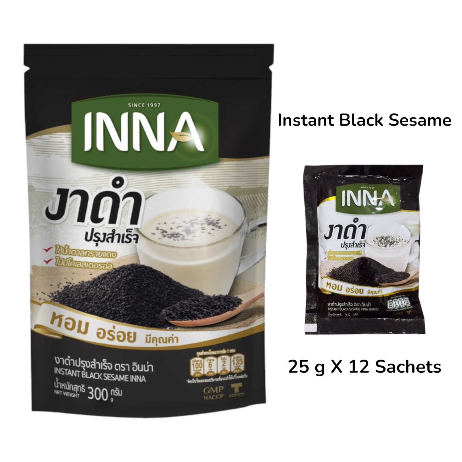 Inna Instant Black Sesame Cereal Drink Natural Flavor Healthy Powder 12 Sachets