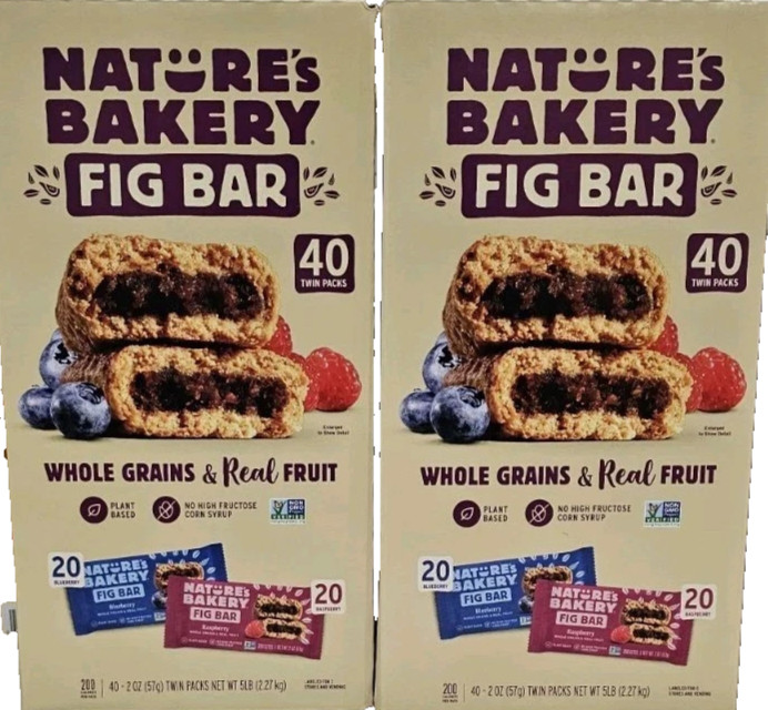 2 Pack Nature’s Bakery Fig Bars Variety Pack 40 ct Each Pack Total 80 Bars NEW