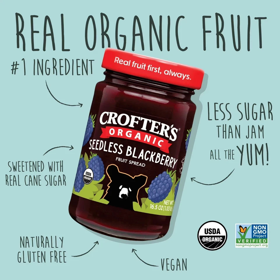 Crofter’s Organic Seedless Blackberry Premium Fruit Spread, 16.5 oz