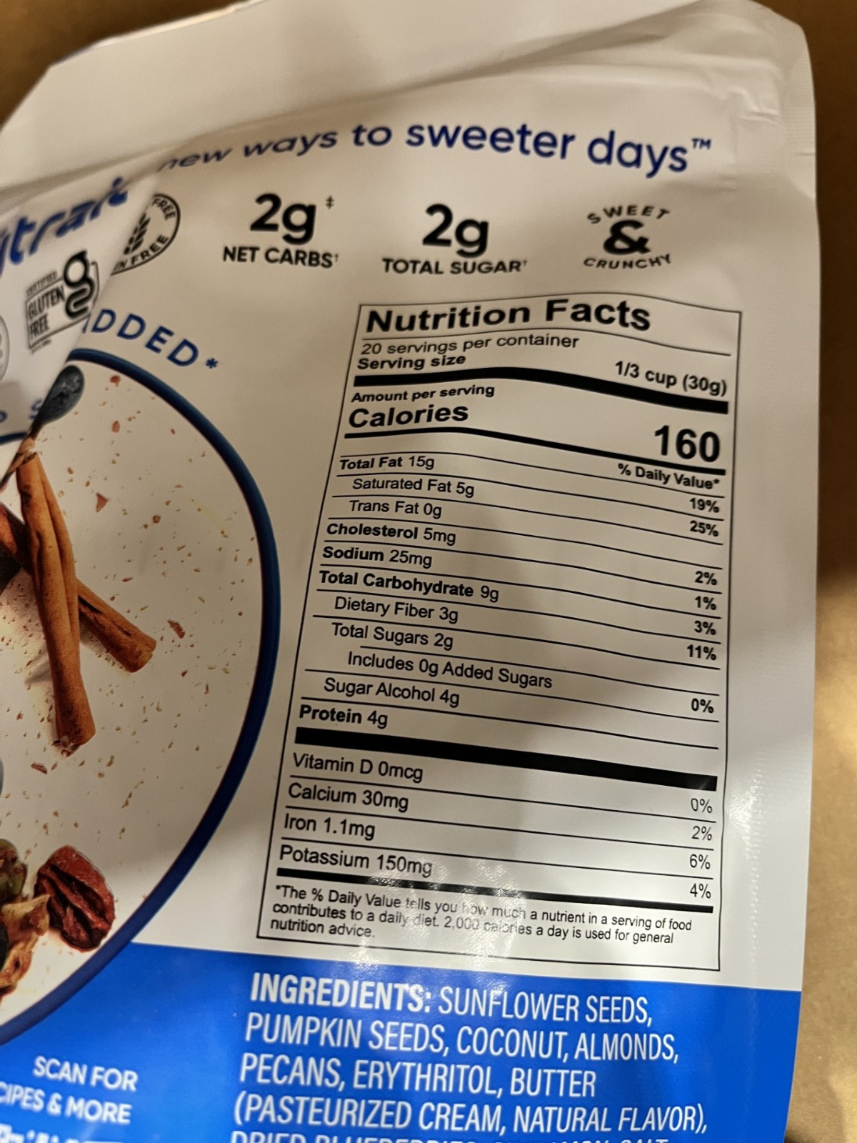 2 Packs NuTrail Nut Granola Blueberry Cinnamon Keto 22oz each
