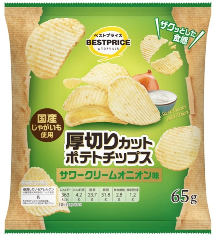 Top Value Thick-Cut Potato Chips, Sour Cream and Onion Flavor Japanese Snack