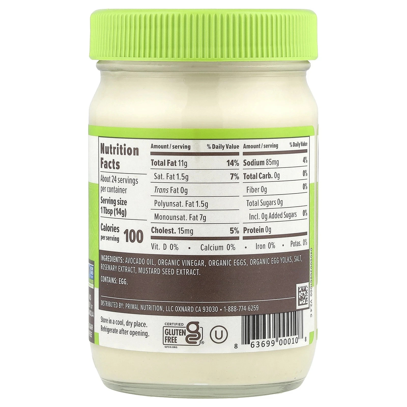 Primal Kitchen Mayonnaise with Avocado Oil 12 fl oz 355 ml Dairy-Free,