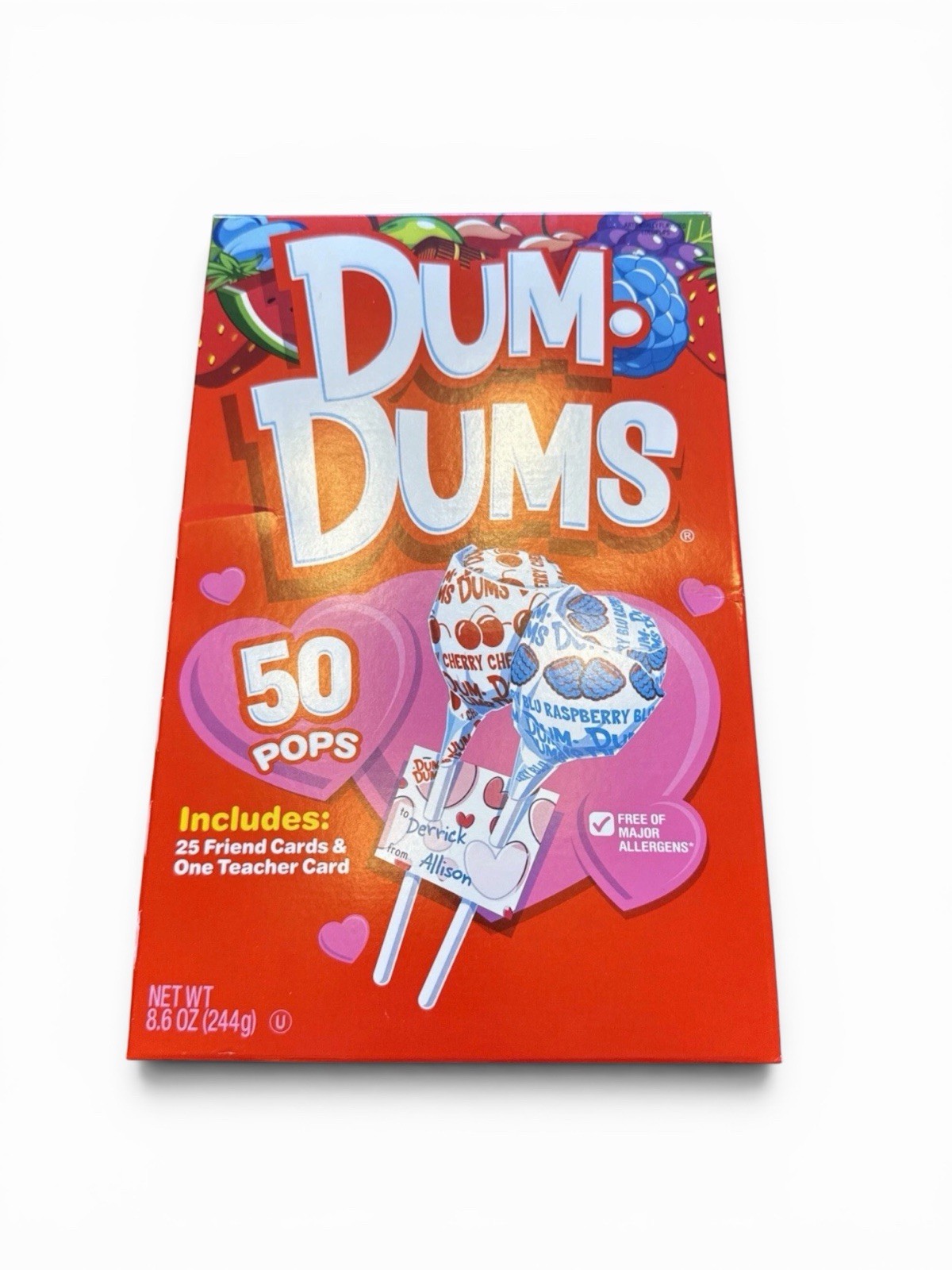 One Box Dum Dums Valentine Lollipop 50 Pops 25 Friend Cards – NEW EXP 10/28