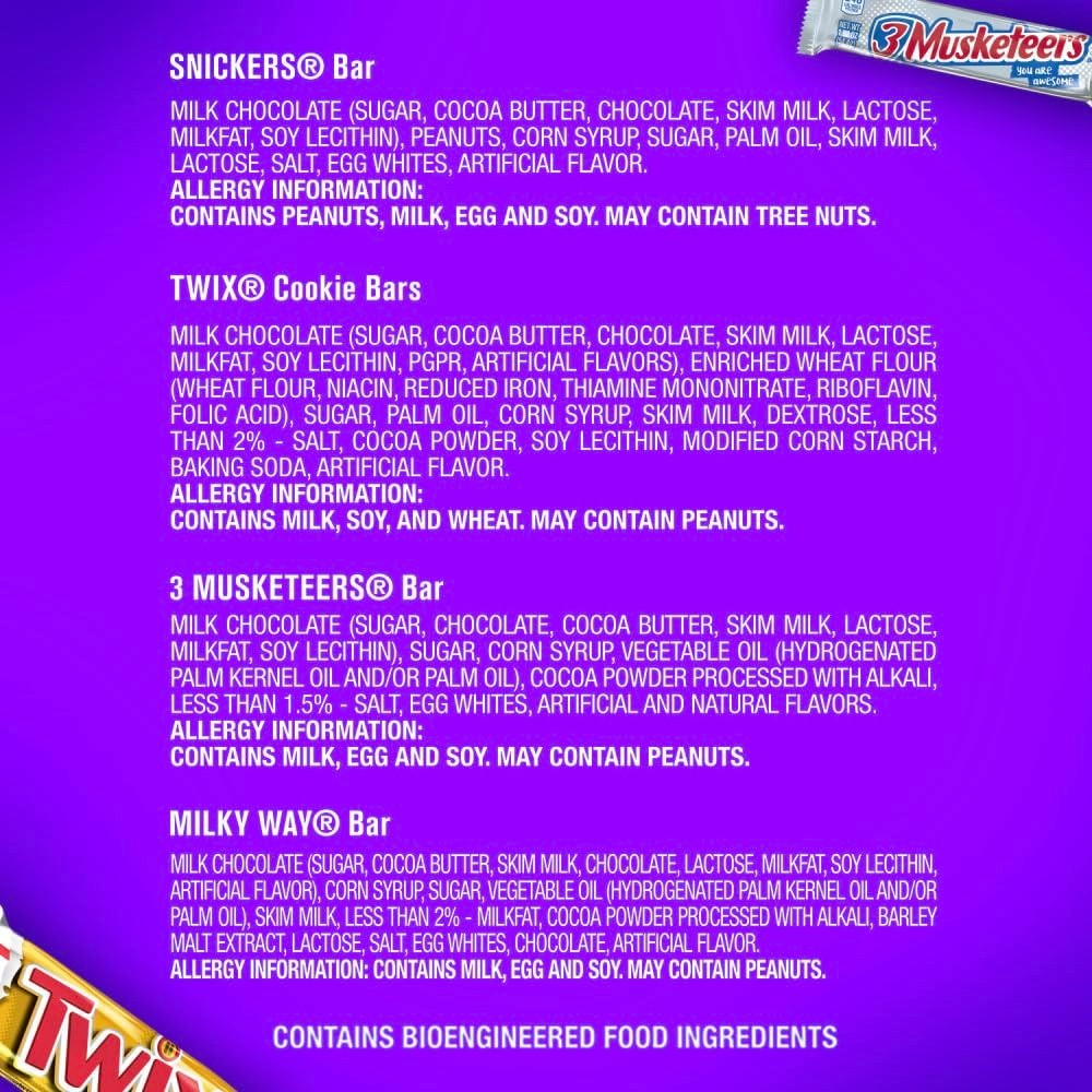 SNICKERS TWIX 3 MUSKETEERS MILKY WAY Full Size Candy Bars Variety Pack 18 Ct..