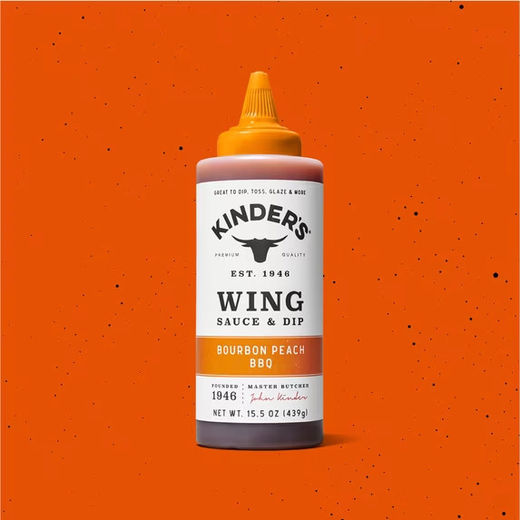 Kinder’s Bourbon Peach BBQ Wing Sauce and Dip, 15.5 oz Squeeze Bottle