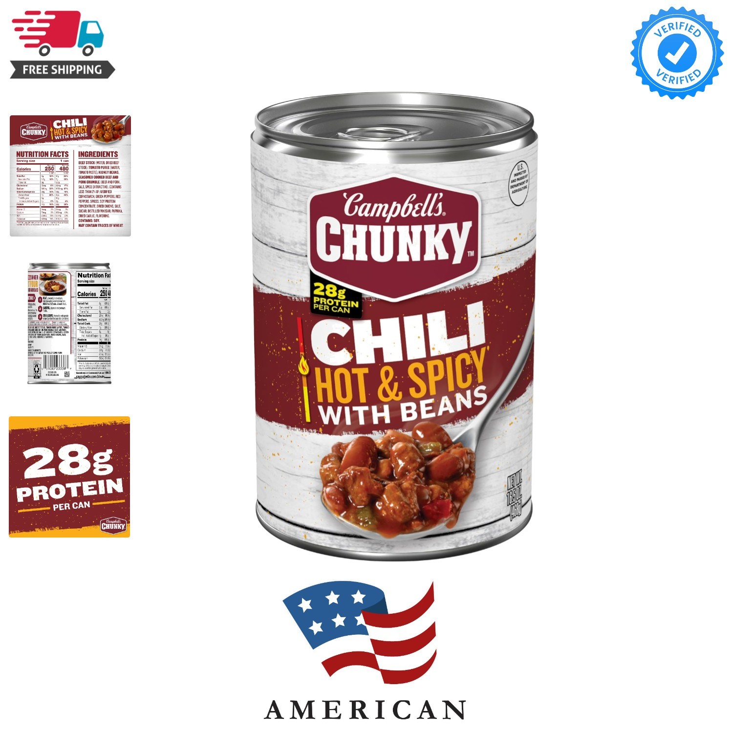 Hot and Spicy Chili With Beans, 16.5 oz Can