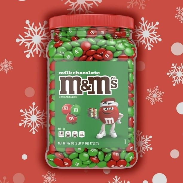 m&m’s MILK CHOCOLATE CHRISTMAS CANDY 62 OZ Pantry Jar ~ New, Red & Green Mix!🎄