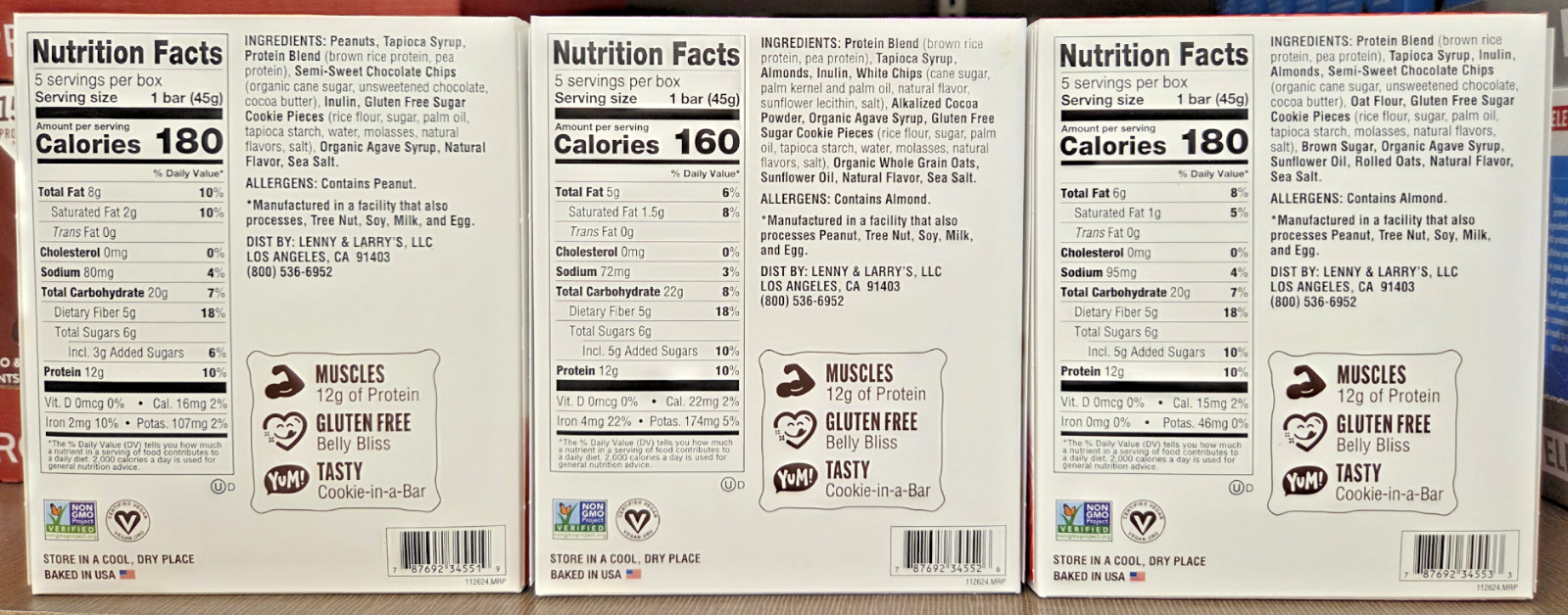 Lenny & Larry’s NON-GMO Cookie-Fied 3 Flavors Bar 7.95oz 225g (3 Boxes)
