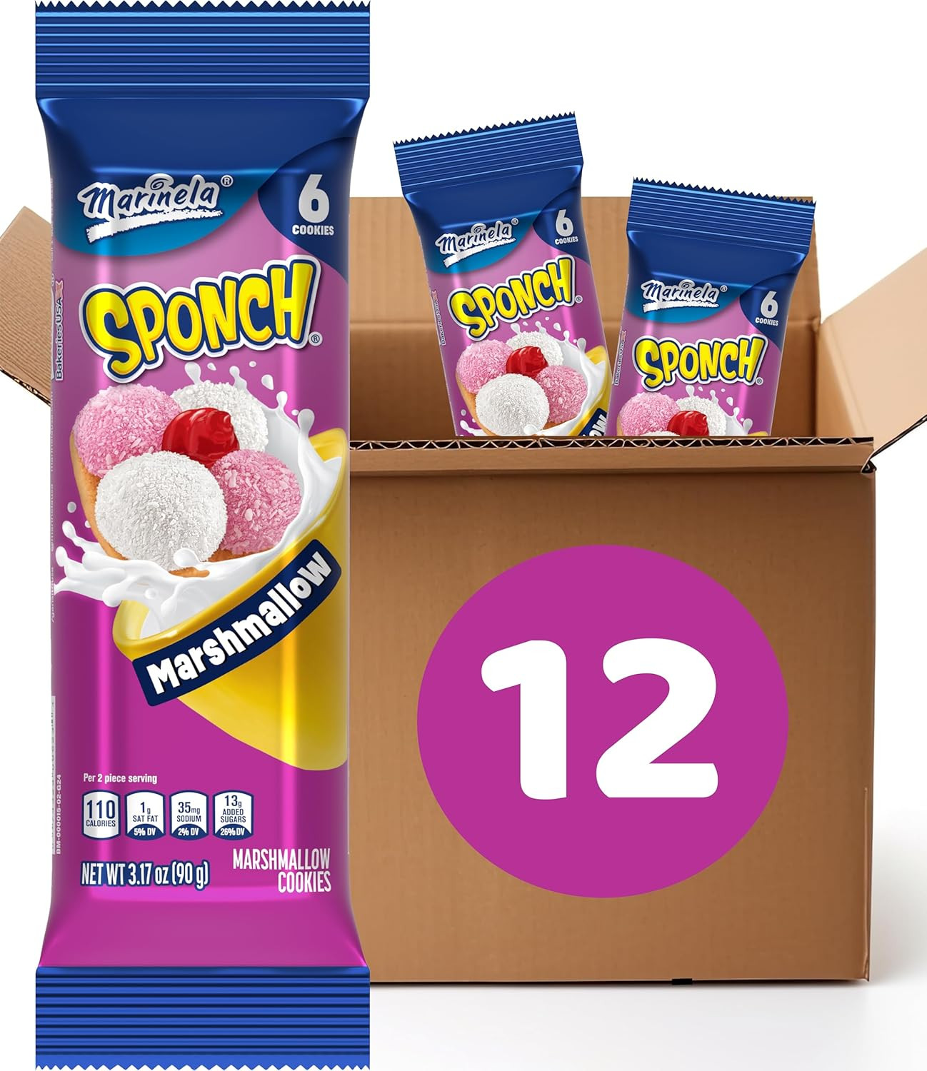 (Restock) Sponch Coconut and Strawberry Marshmallow Cookies, 12 Individual Pack