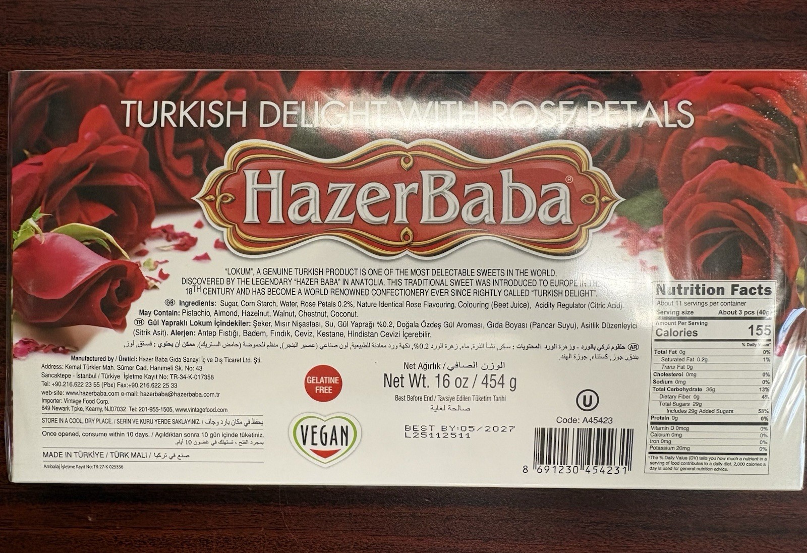 HazerBaba Turkish Delight with Rose Petals 16 oz/454 g VEGAN Resealable Bag