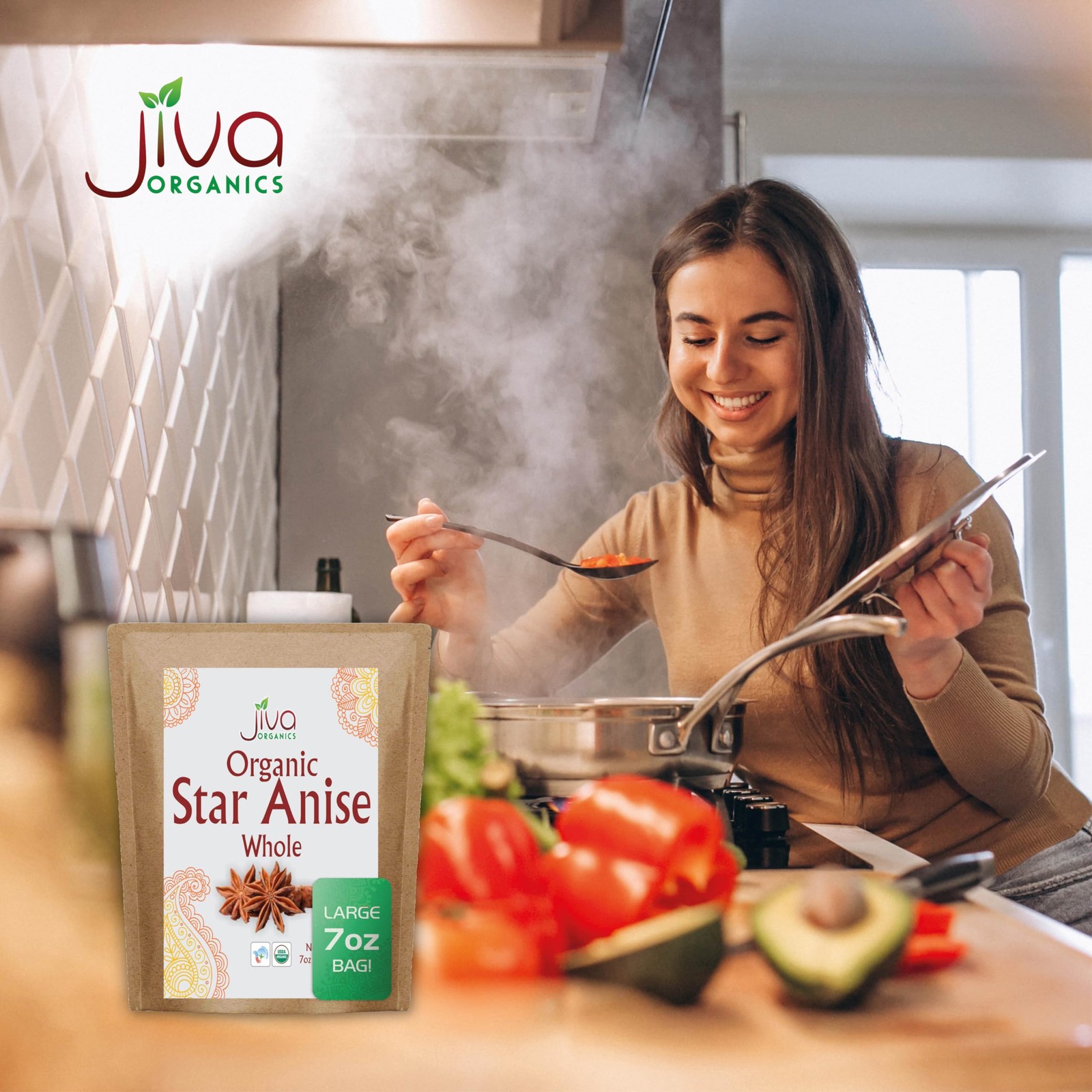 Jiva Organic Whole Star Anise 7 Oz Jumbo Bag – Non-GMO, Non Irradiated,