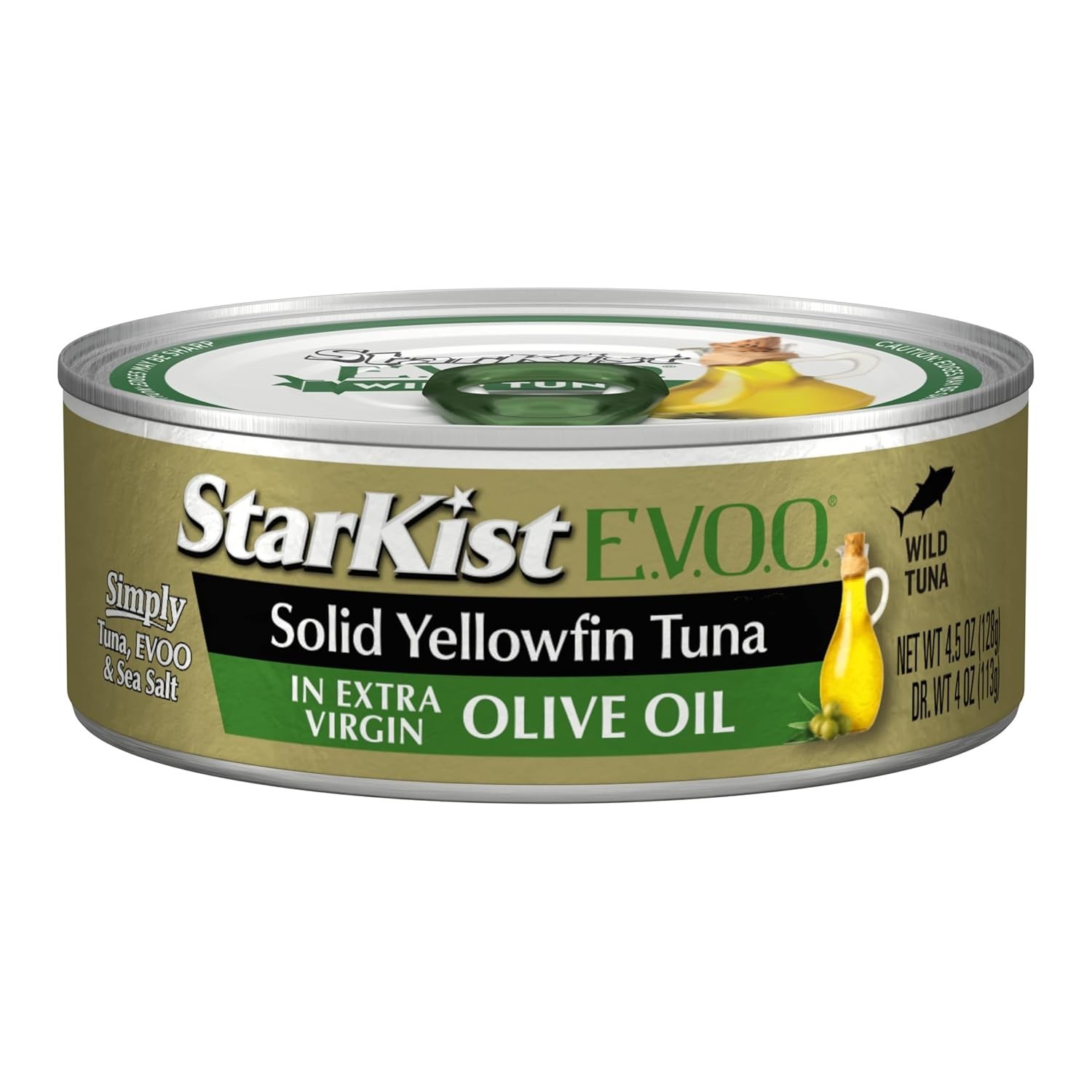 Solid Yellowfin Tuna in Extra Virgin Olive Oil – 4.5 oz Can, Pack of 12-USA