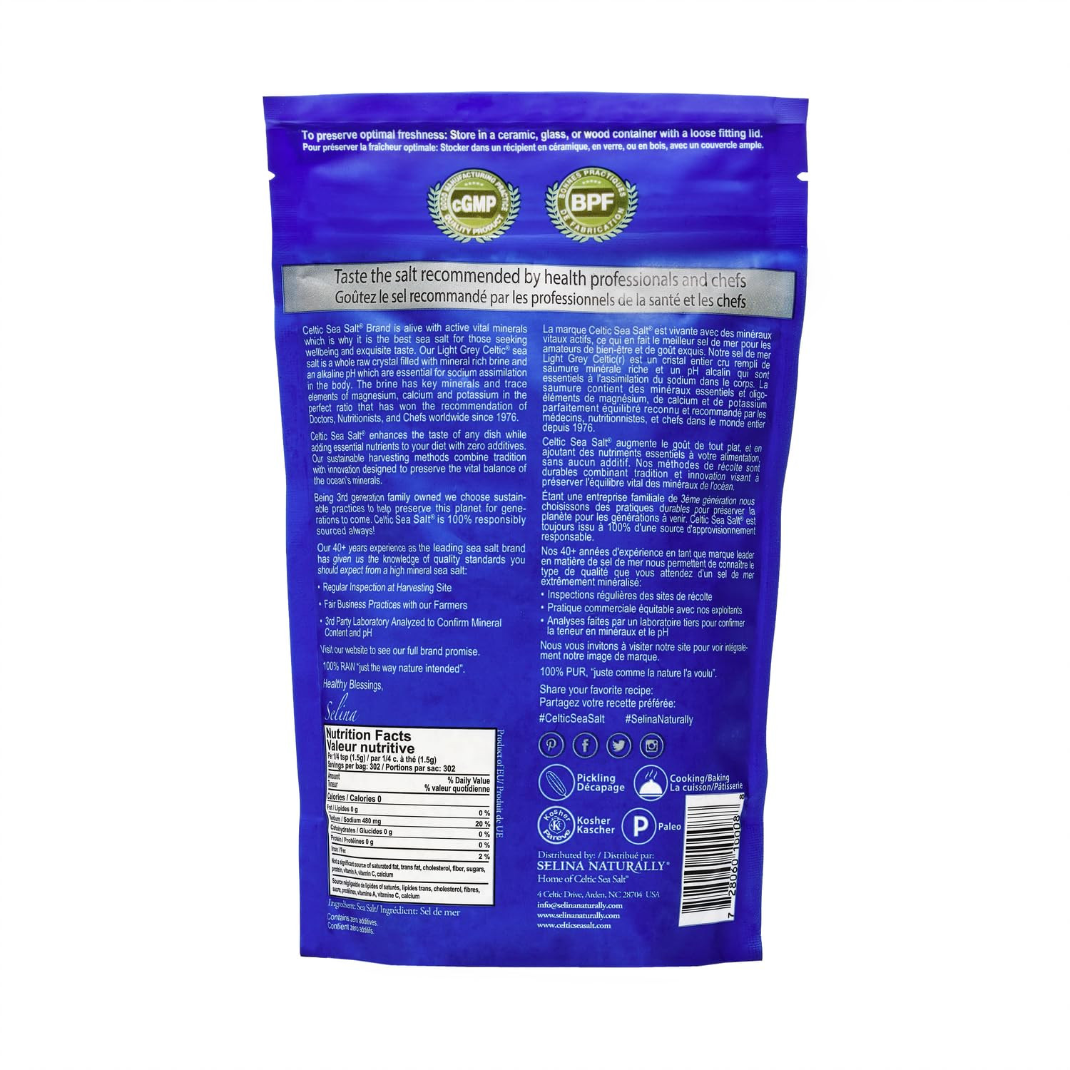Celtic Sea Salt, Light Grey Mineral Sea Salt, 1 Pound Resealable Bag Unrefined H