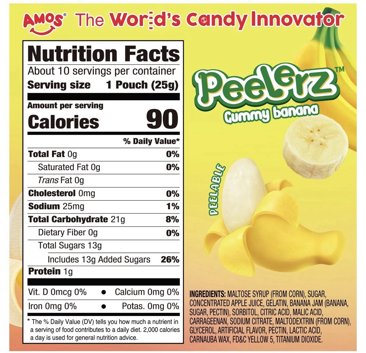 AMOS Peelerz Assorted Fruit Gummy Candy Box 240g 10 Servings 1 Pouch 25g Each