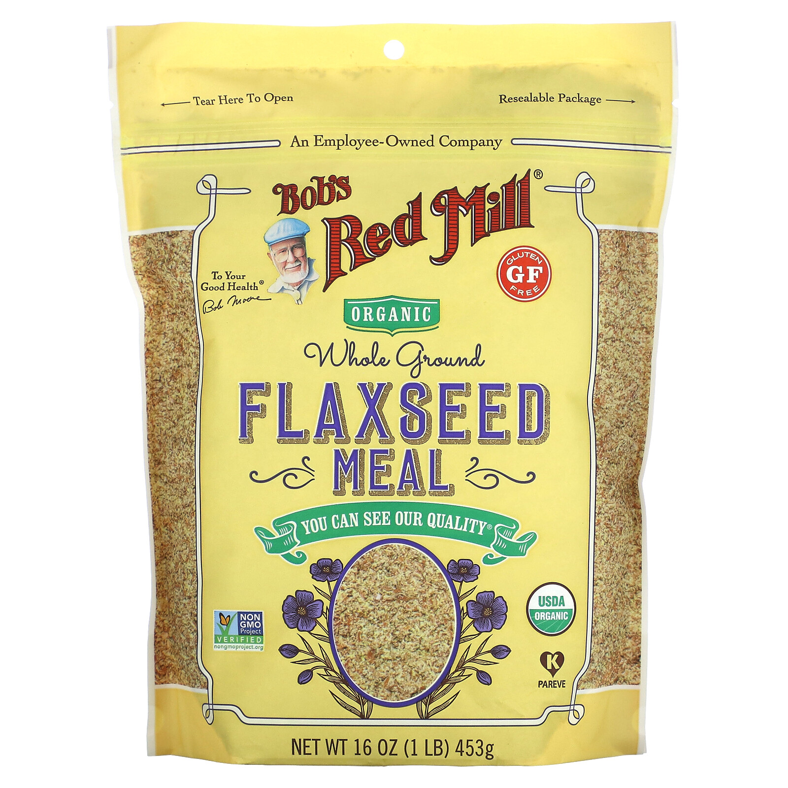 Organic Flaxseed Meal, Whole Ground, 1 lb (453 g)
