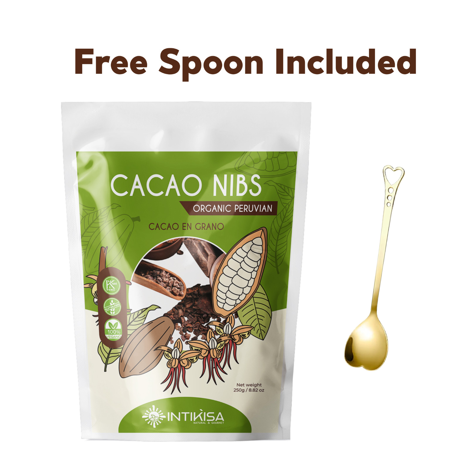 Intikisa Organic Cacao Nibs, Peruvian Cacao Beans, 8.8 oz
