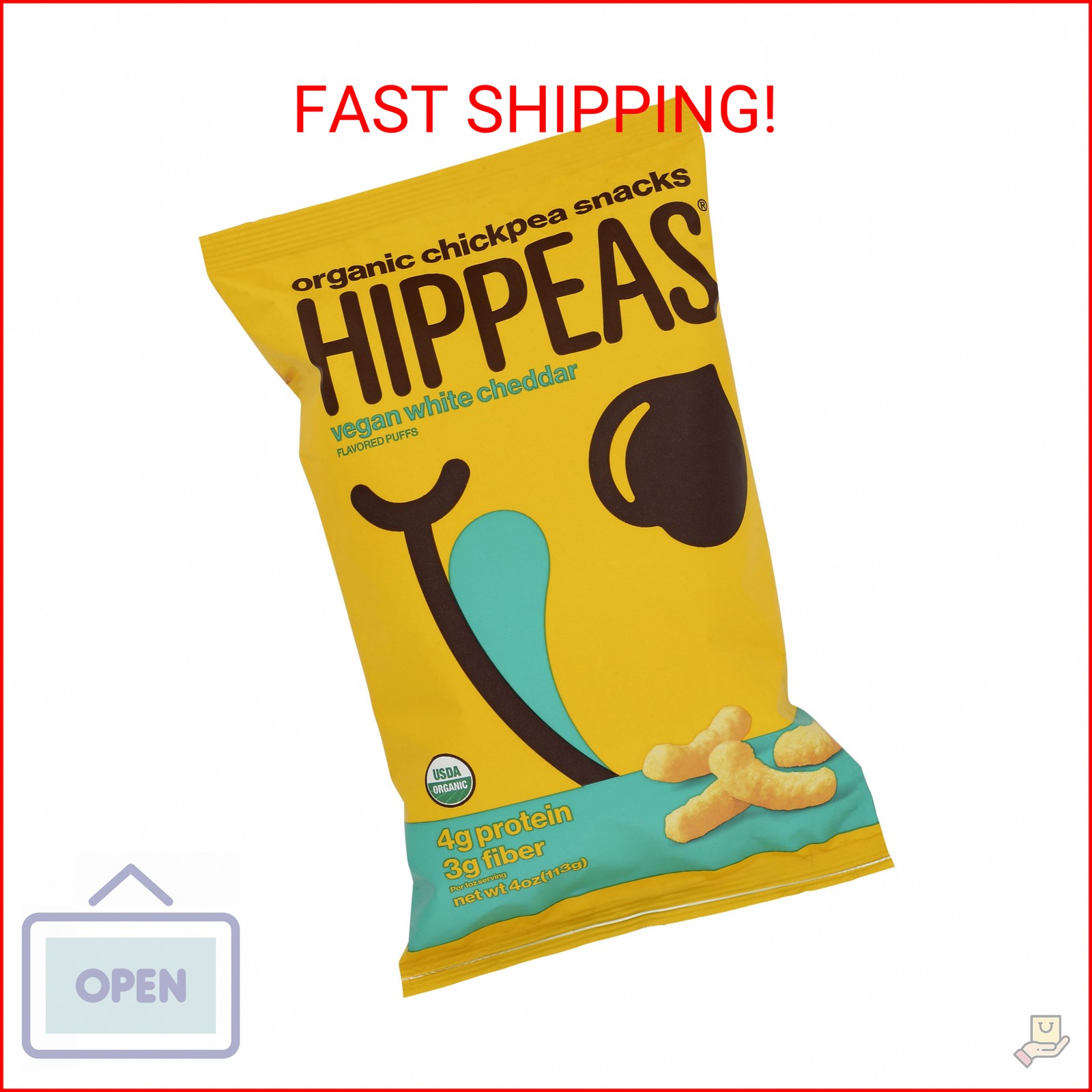 Hippeas Organic Chickpea Puffs, Vegan White Cheddar, 4 Ounce (Pack of 1), 4g Pro