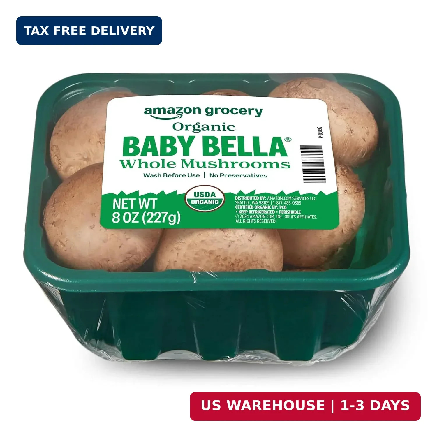 Amazon Grocery, Organic Whole Baby Bella Mushrooms, 8 Oz