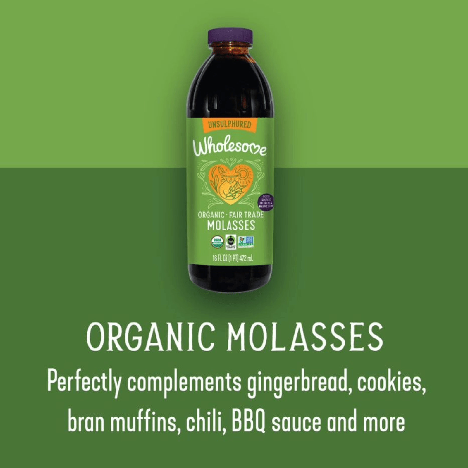 Wholesome Organic Blackstrap Molasses 16 Oz Fair Trade