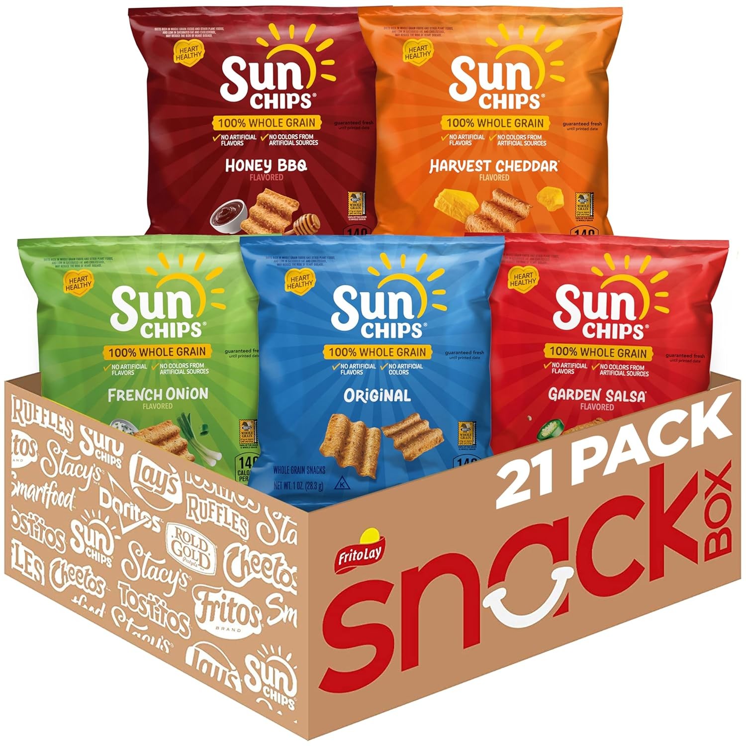 100% Whole Grain Chips Variety Pack 1 oz Bags Pack of 21 No Artificial Flavors
