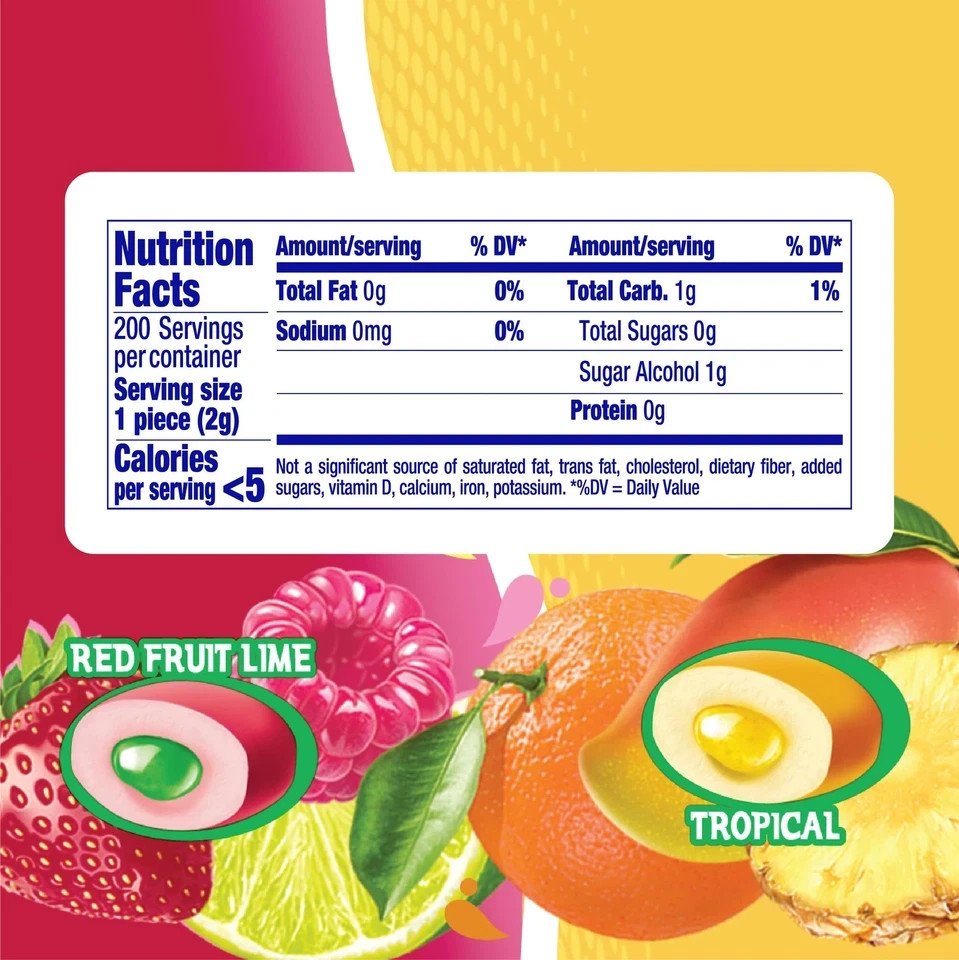 Sugar-Free Chewing Gum, Tropical, Red Fruit and Lime, 50 Piece Bottle, 2 pack