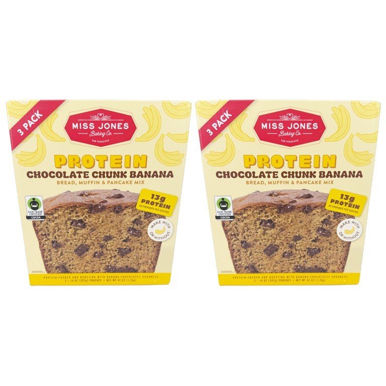Miss Jones Chocolate Chunk Banana Protein Bread Mix 14oz 3 Count Each Lot of 2