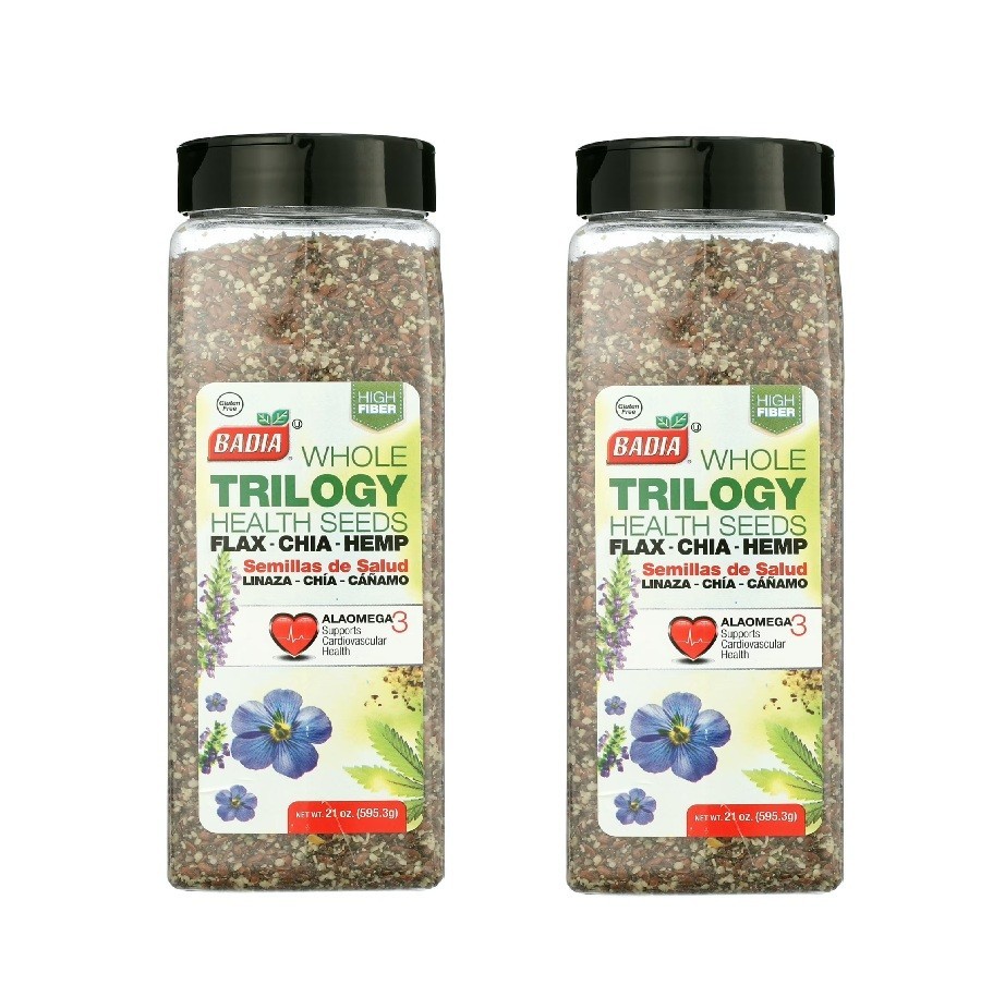 Badia Trilogy Health Seeds, Flax, Chia, Hemp Seed Blend. Pack of 2