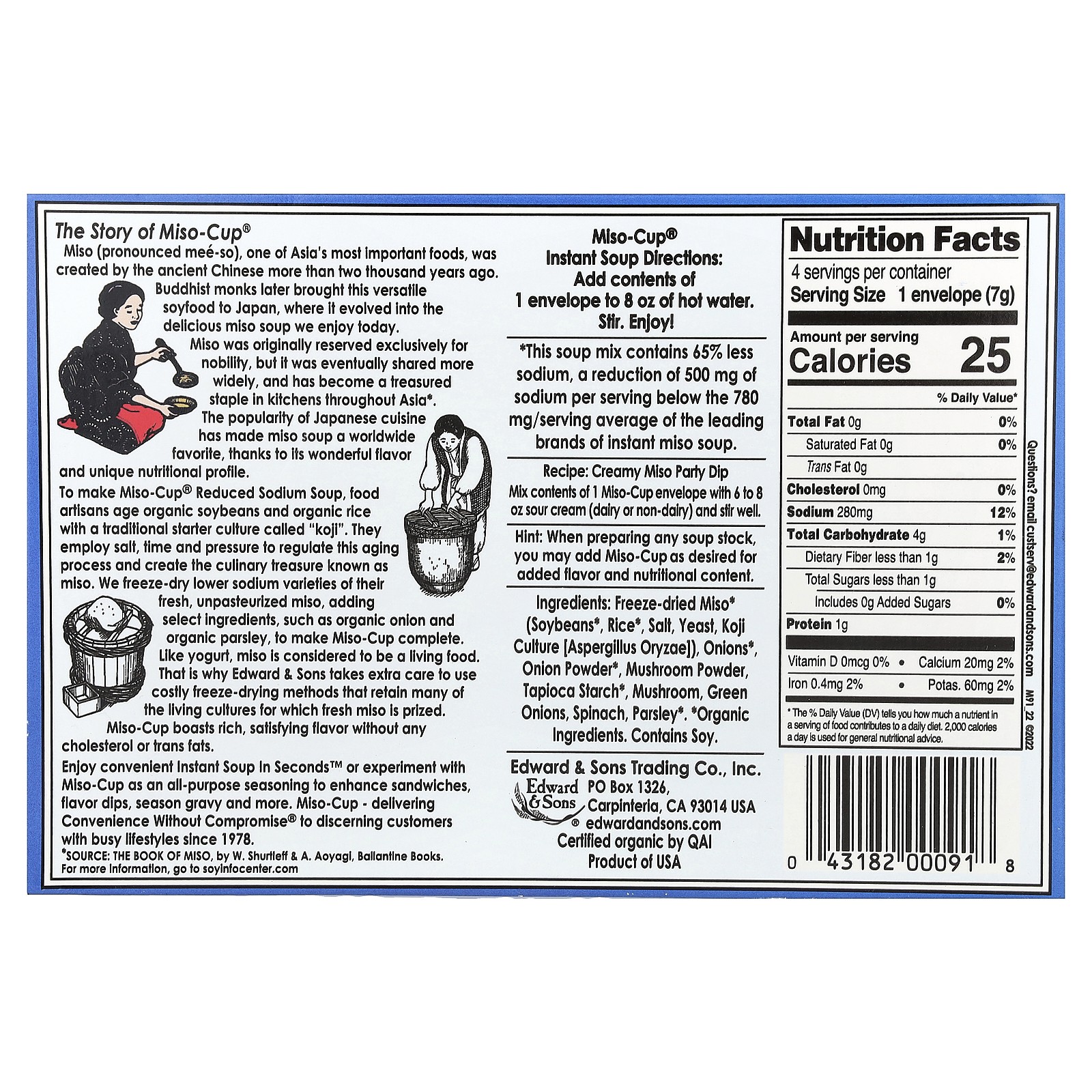 Instant Miso-Cup, Reduced Sodium , 4 Single Servings, 1 oz (29 g)