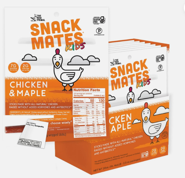 New Primal Kids Chicken and Maple Sticks 40 Count Healthy Snack 50 Calories