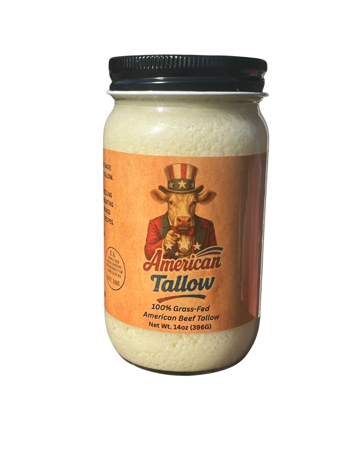 100% Grass-Fed, Pasture-Raised, Non-GMO American Beef Tallow – 14 oz Glass Jar