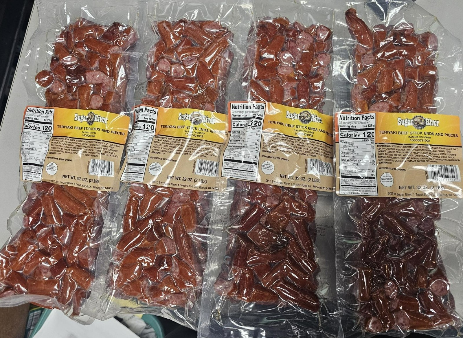 Lot of 4, 2lb SUGAR RIVER TERIYAKI Meat Snack Sticks Ends & Pcs EXP 11.3.2026