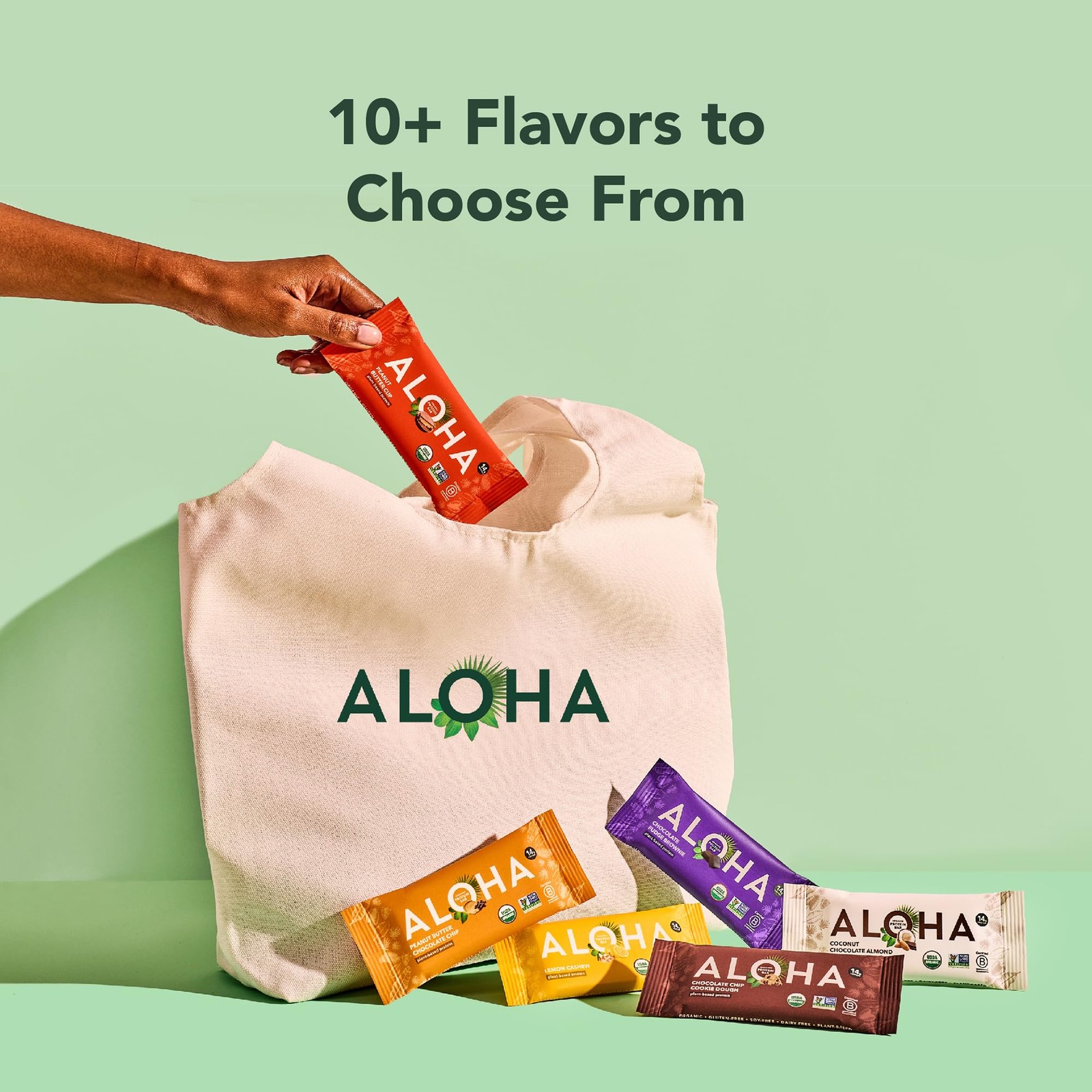 ALOHA Organic Plant Based Protein Bars, 12 Count (Pack of 1), Brown, White