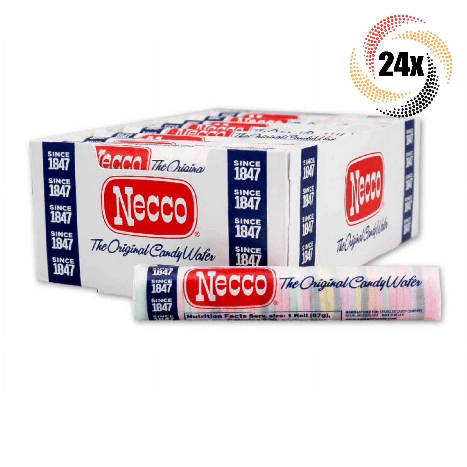 Full Box 24x Rolls Necco The Original Candy Assorted Flavored Wafers Candy | 2oz